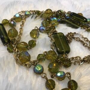 Vintage AB Blue Green Triple Strand Faceted Beads with Matching Earrings